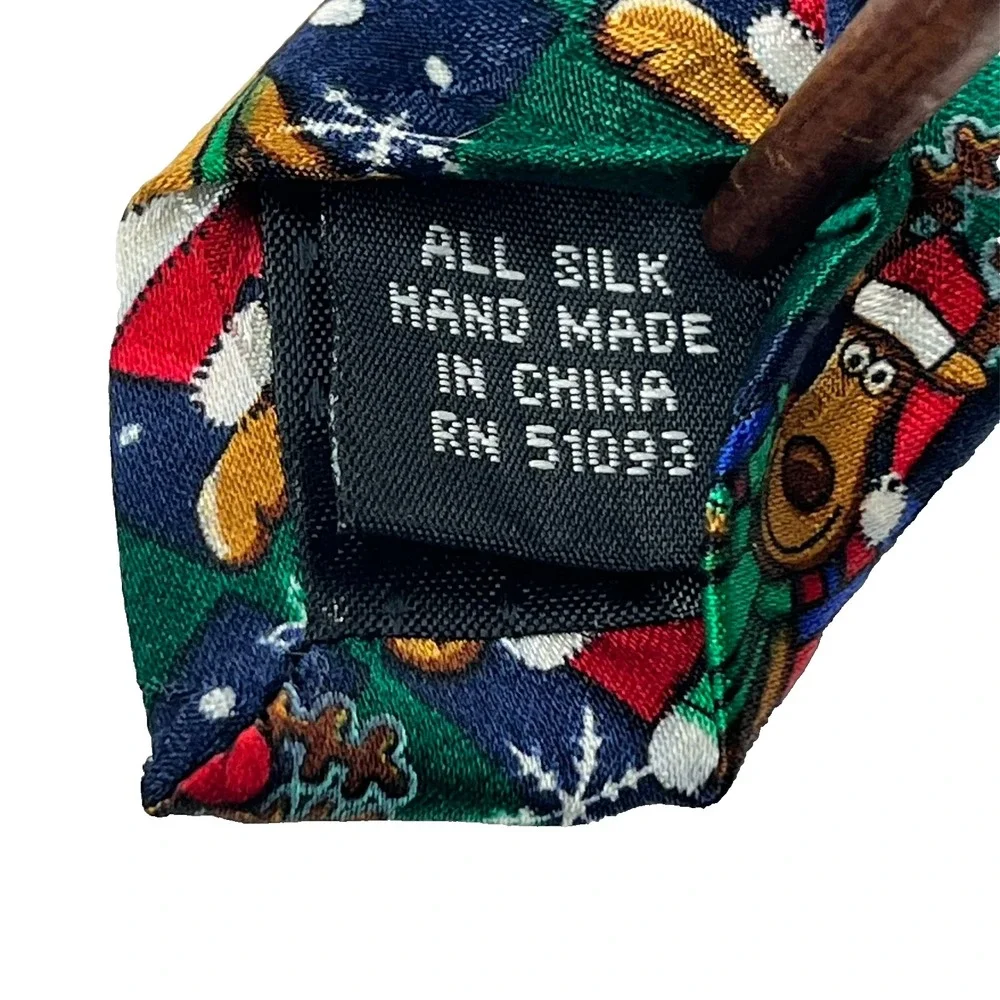 Yule Tie Greetings Silk Hand Made Men's Necktie‎ Holiday Party Festive Reindeer